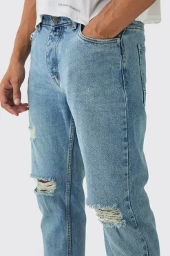 Straight Leg Distressed Ripped Knee Jeans | BoohooMAN UK