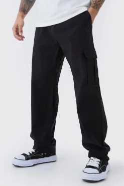 Straight Leg Elasticated Waist Bengaline Cargo Trouser | BoohooMAN UK