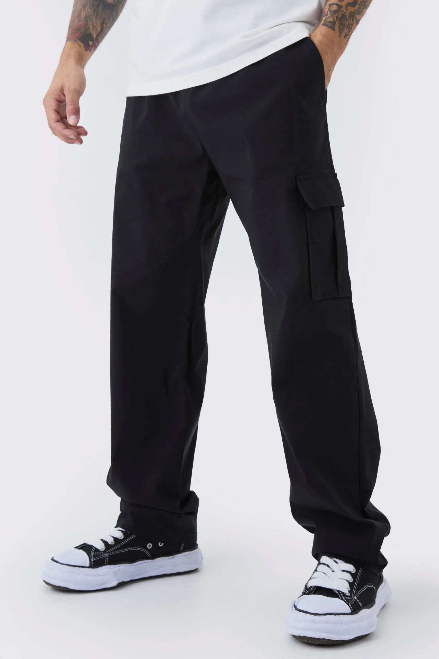 Straight Leg Elasticated Waist Bengaline Cargo Trouser | BoohooMAN UK