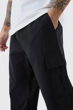 Straight Leg Elasticated Waist Bengaline Cargo Trouser | BoohooMAN UK