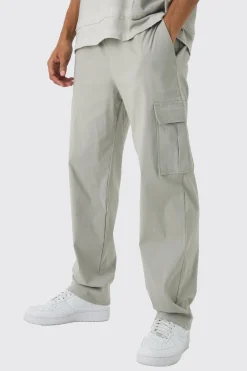 Straight Leg Elasticated Waist Bengaline Cargo Trouser | BoohooMAN UK