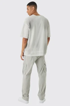 Straight Leg Elasticated Waist Bengaline Cargo Trouser | BoohooMAN UK