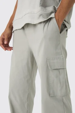 Straight Leg Elasticated Waist Bengaline Cargo Trouser | BoohooMAN UK