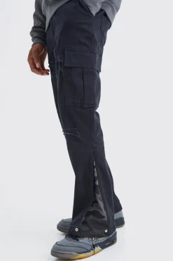 Straight Leg Flare Camo Rip And Repair Trouser | BoohooMAN UK