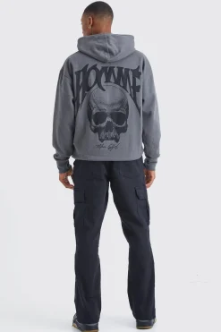 Straight Leg Flare Camo Rip And Repair Trouser | BoohooMAN UK