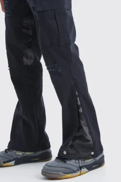 Straight Leg Flare Camo Rip And Repair Trouser | BoohooMAN UK