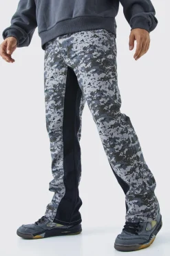 Straight Leg Flare Colour Block Camo Trouser | BoohooMAN UK