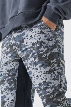 Straight Leg Flare Colour Block Camo Trouser | BoohooMAN UK