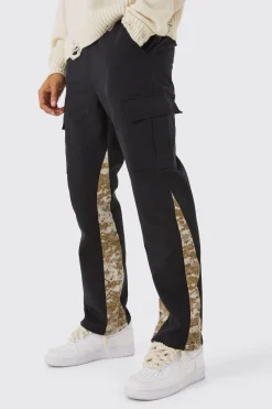 Straight Leg Flared Camo Gusset Cargo Trouser | BoohooMAN UK