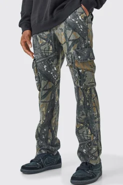 Straight Leg Forrest Camo 3d Cargo Pocket Trouser | BoohooMAN UK
