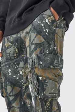 Straight Leg Forrest Camo 3d Cargo Pocket Trouser | BoohooMAN UK