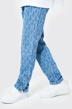 Straight Leg Man Laser Print Jeans | BoohooMAN UK