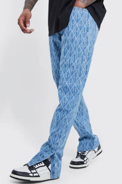 Straight Leg Man Laser Print Jeans | BoohooMAN UK