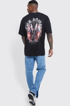 Straight Leg Man Laser Print Jeans | BoohooMAN UK