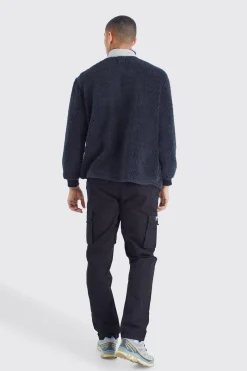 Straight Leg Multi Cargo Trouser With Woven Tab | BoohooMAN UK