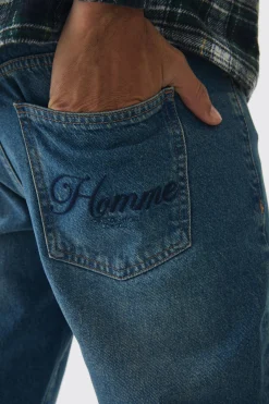 Straight Leg Paint Splatter Jeans With Tonal Embroidery | BoohooMAN UK