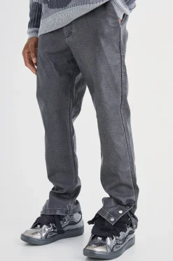 Straight Leg Popper Hem Pu Trouser | BoohooMAN UK