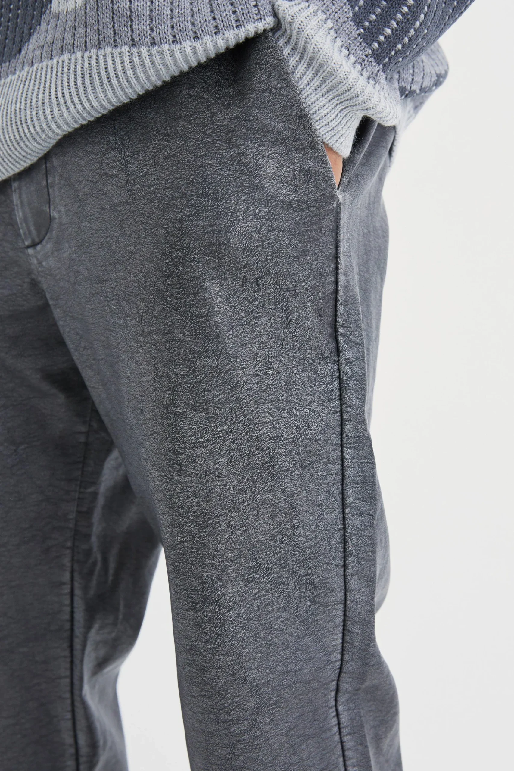 Straight Leg Popper Hem Pu Trouser | BoohooMAN UK