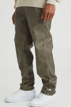 Straight Leg Popper Hem Pu Trouser | BoohooMAN UK
