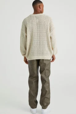 Straight Leg Popper Hem Pu Trouser | BoohooMAN UK
