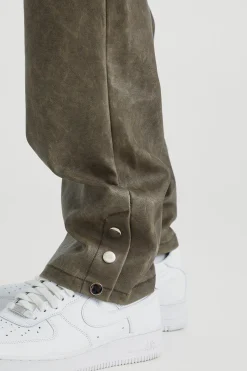 Straight Leg Popper Hem Pu Trouser | BoohooMAN UK