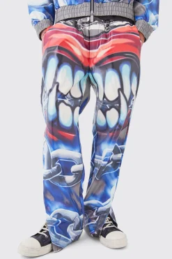 Straight Leg Printed Pu Trousers | BoohooMAN UK