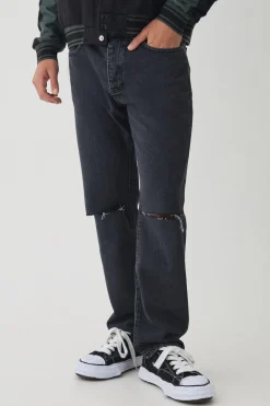 Straight Leg Rigid Ripped Knee Distressed Jeans | BoohooMAN UK