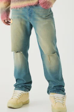 Straight Leg Rigid Ripped Knee Distressed Jeans | BoohooMAN UK