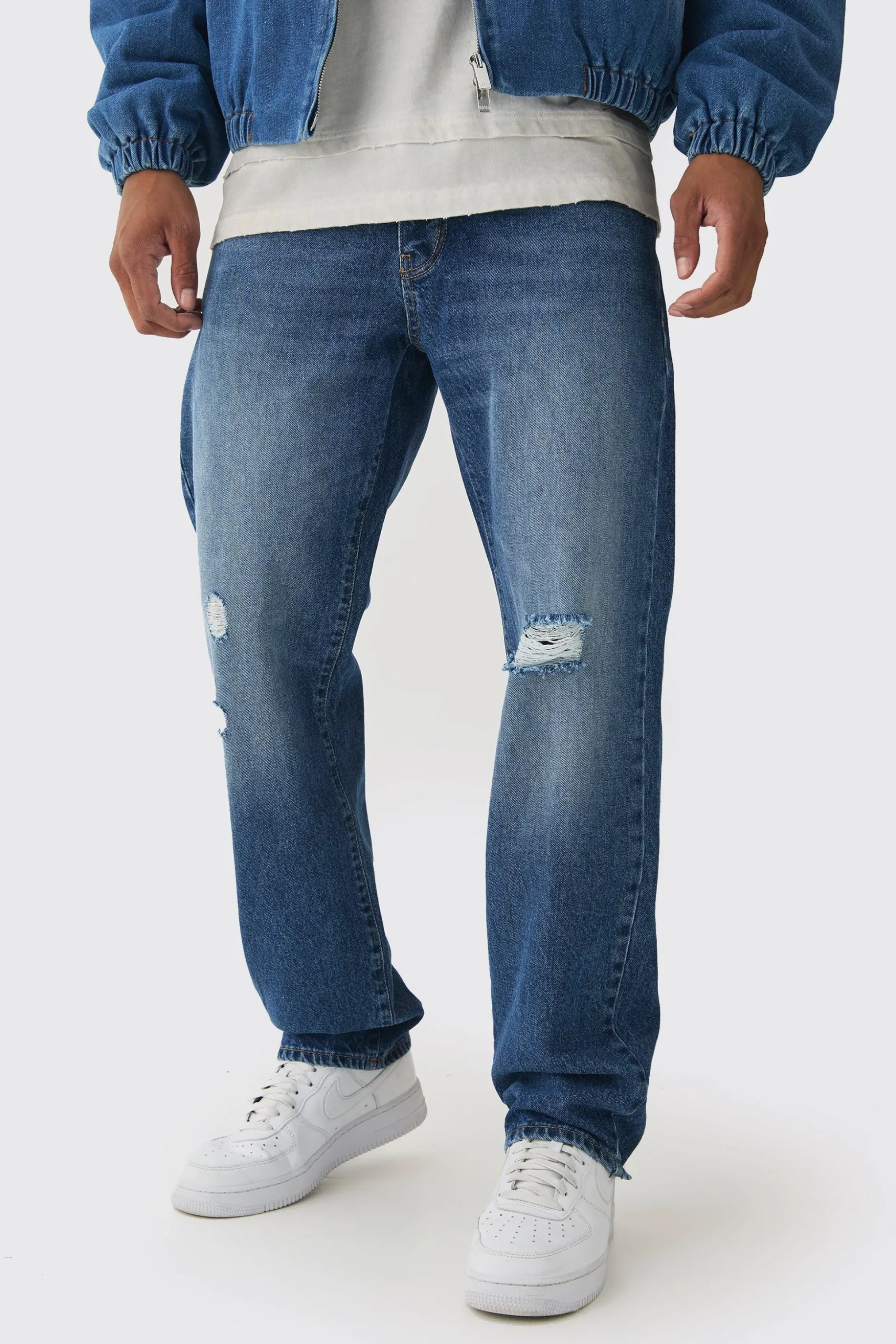 Straight Leg Rigid Ripped Knee Tinted Jeans | BoohooMAN UK
