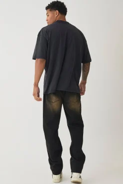 Straight Leg Rigid Ripped Knee Brown Tinted Jeans | BoohooMAN UK