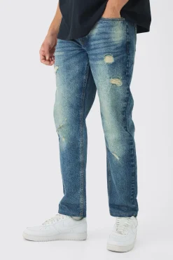 Straight Leg Rigid Subtle Ripped Jeans | BoohooMAN UK