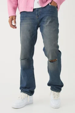 Straight Leg Ripped Knee Jeans | BoohooMAN UK