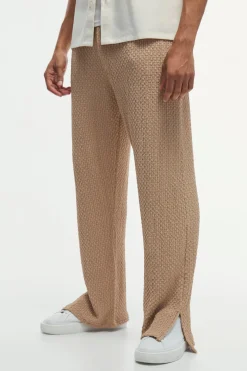 Straight Leg Split Hem Premium Jacquard Joggers | BoohooMAN UK