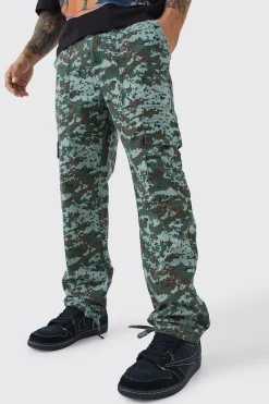 Straight Leg Tie Hem Camo Trouser | BoohooMAN UK
