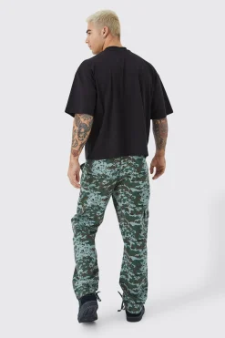 Straight Leg Tie Hem Camo Trouser | BoohooMAN UK