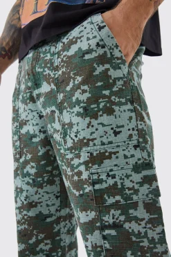 Straight Leg Tie Hem Camo Trouser | BoohooMAN UK