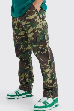 Straight Leg Tie Hem Camo Trouser | BoohooMAN UK