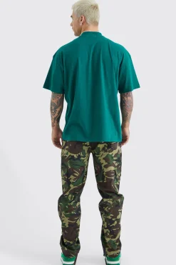Straight Leg Tie Hem Camo Trouser | BoohooMAN UK