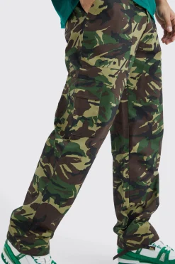 Straight Leg Tie Hem Camo Trouser | BoohooMAN UK