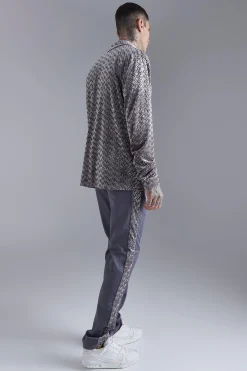 Straight Leg Velour Panel Trousers | BoohooMAN UK