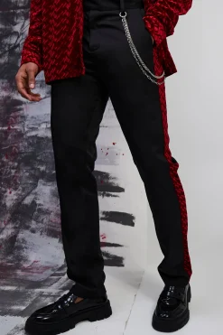 Straight Leg Velour Panel Trousers | BoohooMAN UK