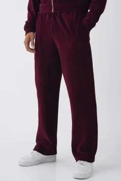 Straight Leg Velour Pleated Jogger | BoohooMAN UK