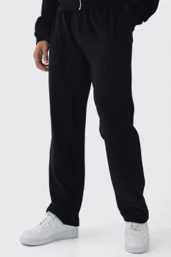 Straight Leg Velour Pleated Jogger | BoohooMAN UK