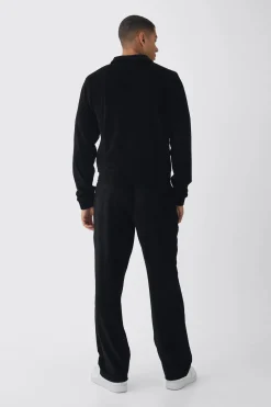 Straight Leg Velour Pleated Jogger | BoohooMAN UK