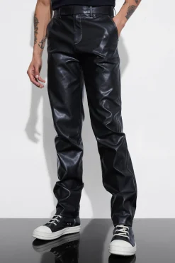 Straight Leg Washed Pu Trouser | BoohooMAN UK