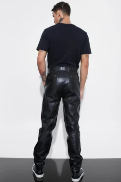 Straight Leg Washed Pu Trouser | BoohooMAN UK