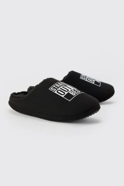 Straight Outta Bed Print Slippers | BoohooMAN UK