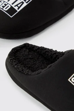 Straight Outta Bed Print Slippers | BoohooMAN UK