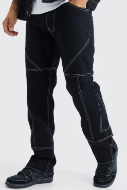 Straight Rigid Contrast Stitch Zip Hem Jeans | BoohooMAN UK