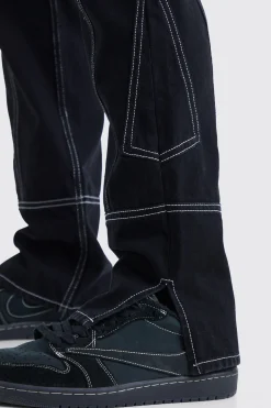 Straight Rigid Contrast Stitch Zip Hem Jeans | BoohooMAN UK